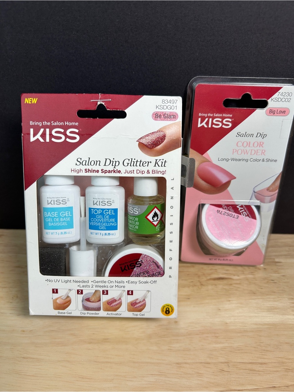KISS Salon Dip Glitter Kit & Color Powder - Pink